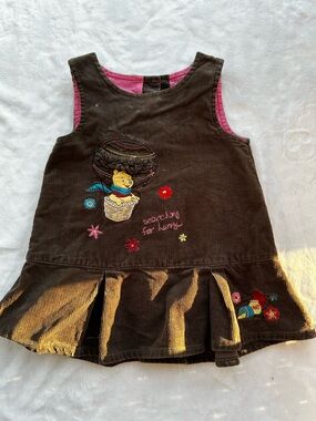 Disney Brown Corduroy Winnie the Pooh Dress with Pink Lining